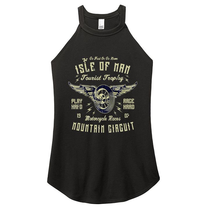 Isle Of Man Tt Races Vintage Winged Wheel Motorcycle Races Women's Perfect Tri Rocker Tank