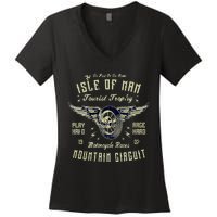 Isle Of Man Tt Races Vintage Winged Wheel Motorcycle Races Women's V-Neck T-Shirt