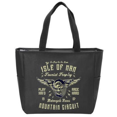 Isle Of Man Tt Races Vintage Winged Wheel Motorcycle Races Zip Tote Bag