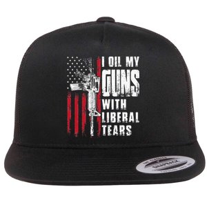 I Oil My Guns With Liberal Tears Gun American Flag Patriots Flat Bill Trucker Hat