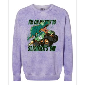 Im On My Way To St Patricks Day Dinosaur Colorblast Crewneck Sweatshirt