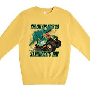 Im On My Way To St Patricks Day Dinosaur Premium Crewneck Sweatshirt