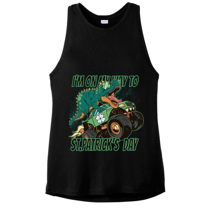 Im On My Way To St Patricks Day Dinosaur Ladies PosiCharge Tri-Blend Wicking Tank