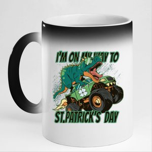 Im On My Way To St Patricks Day Dinosaur 11oz Black Color Changing Mug