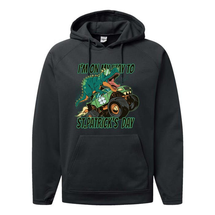 Im On My Way To St Patricks Day Dinosaur Performance Fleece Hoodie