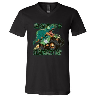 Im On My Way To St Patricks Day Dinosaur V-Neck T-Shirt