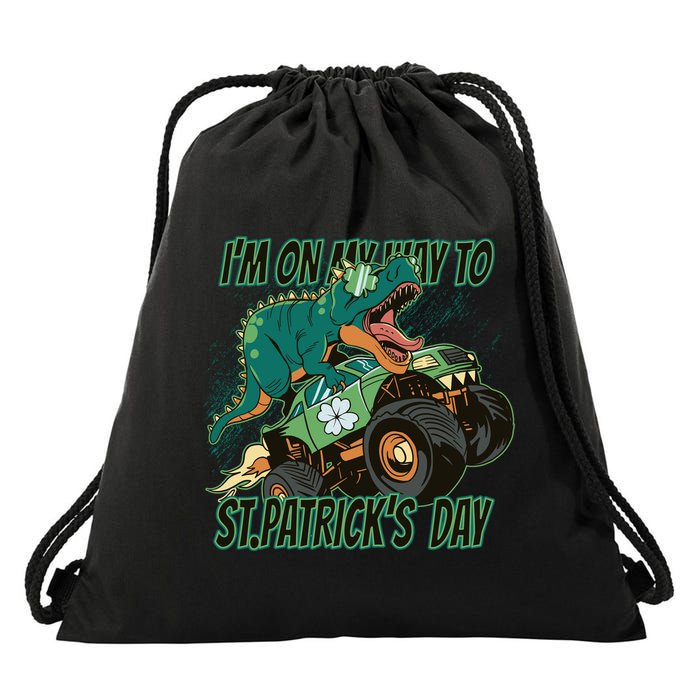 Im On My Way To St Patricks Day Dinosaur Drawstring Bag