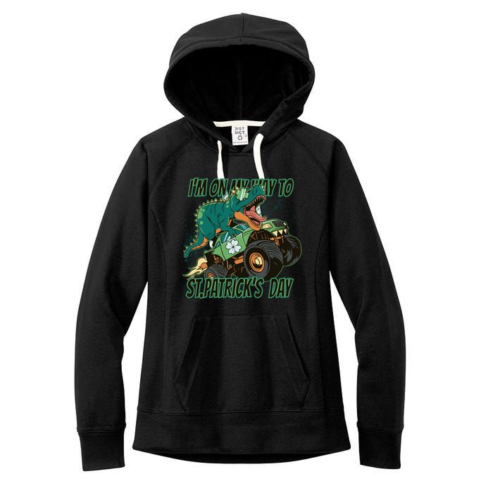 Im On My Way To St Patricks Day Dinosaur Women's Fleece Hoodie