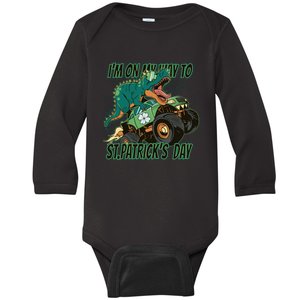 Im On My Way To St Patricks Day Dinosaur Baby Long Sleeve Bodysuit