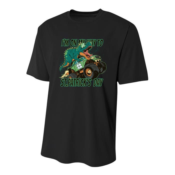 Im On My Way To St Patricks Day Dinosaur Youth Performance Sprint T-Shirt