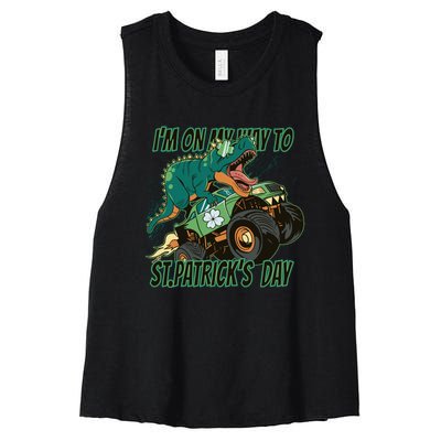 Im On My Way To St Patricks Day Dinosaur Women's Racerback Cropped Tank