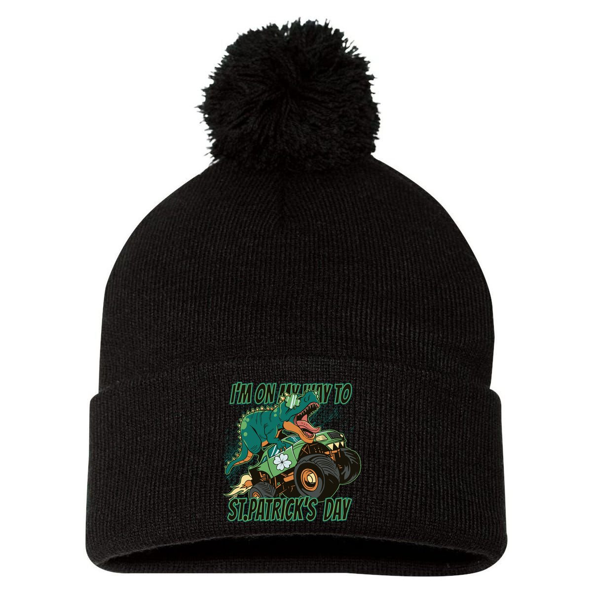 Im On My Way To St Patricks Day Dinosaur Pom Pom 12in Knit Beanie