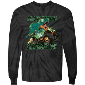 Im On My Way To St Patricks Day Dinosaur Tie-Dye Long Sleeve Shirt