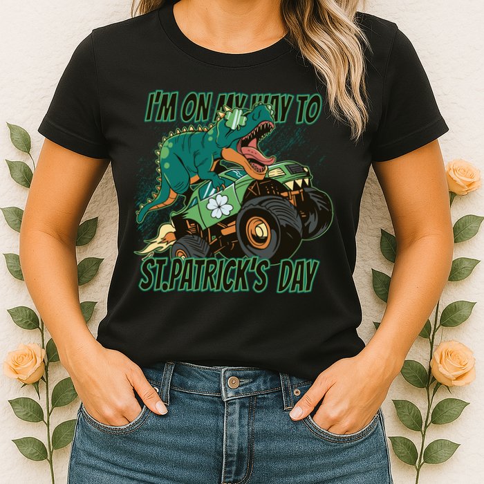 Im On My Way To St Patricks Day Dinosaur Womens T-Shirt