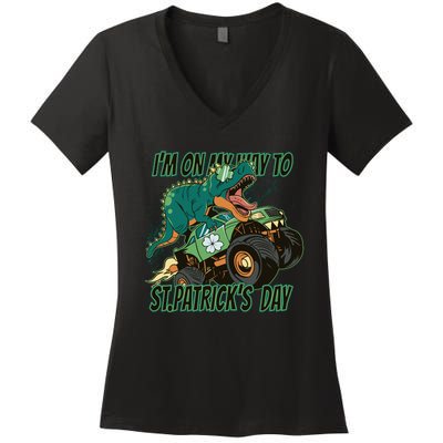 Im On My Way To St Patricks Day Dinosaur Women's V-Neck T-Shirt