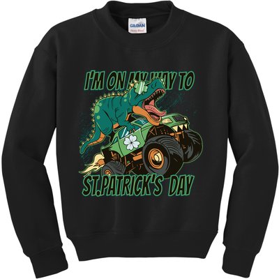 Im On My Way To St Patricks Day Dinosaur Kids Sweatshirt