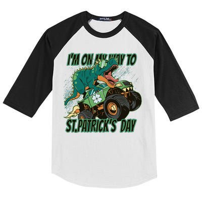 Im On My Way To St Patricks Day Dinosaur Kids Colorblock Raglan Jersey