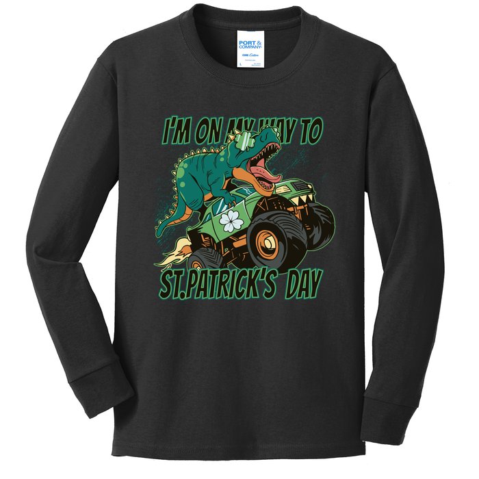 Im On My Way To St Patricks Day Dinosaur Kids Long Sleeve Shirt