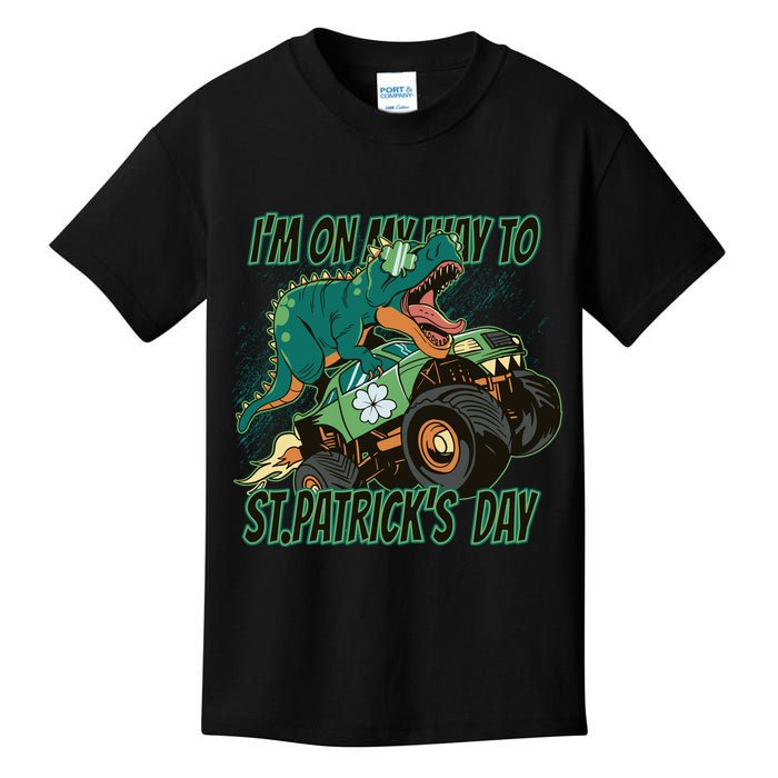 Im On My Way To St Patricks Day Dinosaur Kids T-Shirt