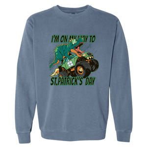 Im On My Way To St Patricks Day Dinosaur Garment-Dyed Sweatshirt