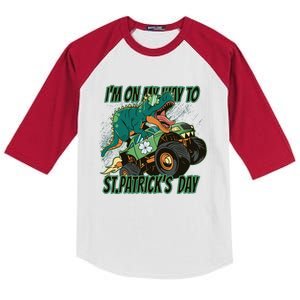 Im On My Way To St Patricks Day Dinosaur Kids Colorblock Raglan Jersey