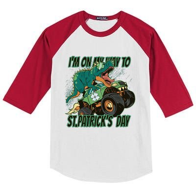 Im On My Way To St Patricks Day Dinosaur Kids Colorblock Raglan Jersey