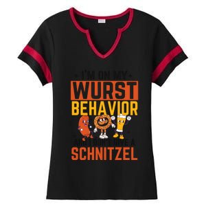 IM On My Wurst Behavior I DonT Give A Schnitzel Funny Oktoberfest Ladies Halftime Notch Neck Tee