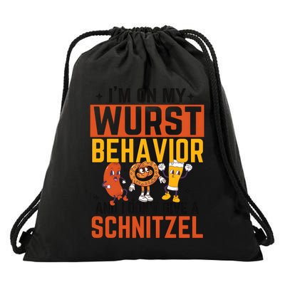 IM On My Wurst Behavior I DonT Give A Schnitzel Funny Oktoberfest Drawstring Bag