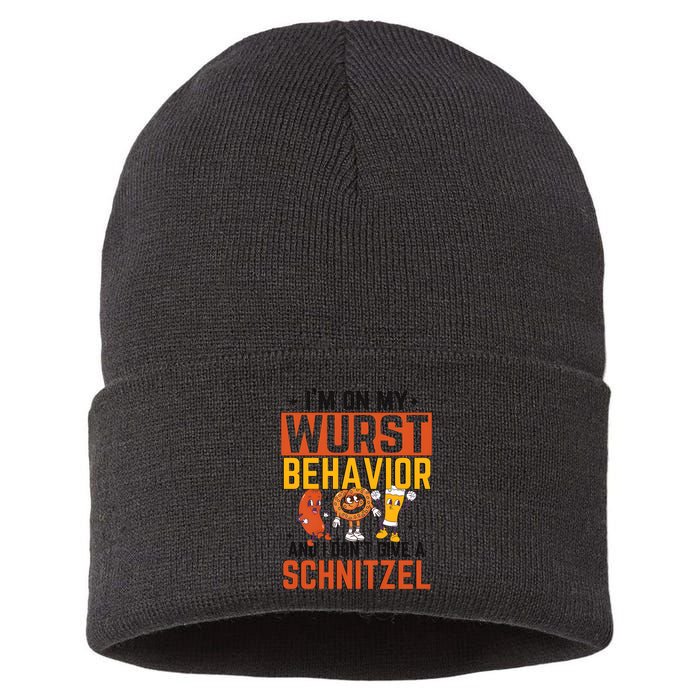 IM On My Wurst Behavior I DonT Give A Schnitzel Funny Oktoberfest Sustainable Knit Beanie
