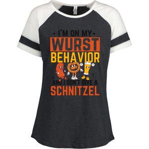 IM On My Wurst Behavior I DonT Give A Schnitzel Funny Oktoberfest Enza Ladies Jersey Colorblock Tee