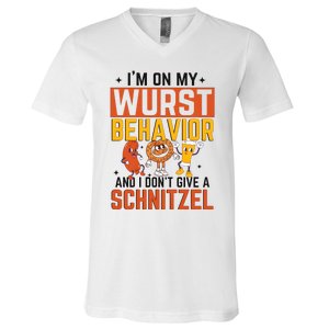 IM On My Wurst Behavior I DonT Give A Schnitzel Funny Oktoberfest V-Neck T-Shirt