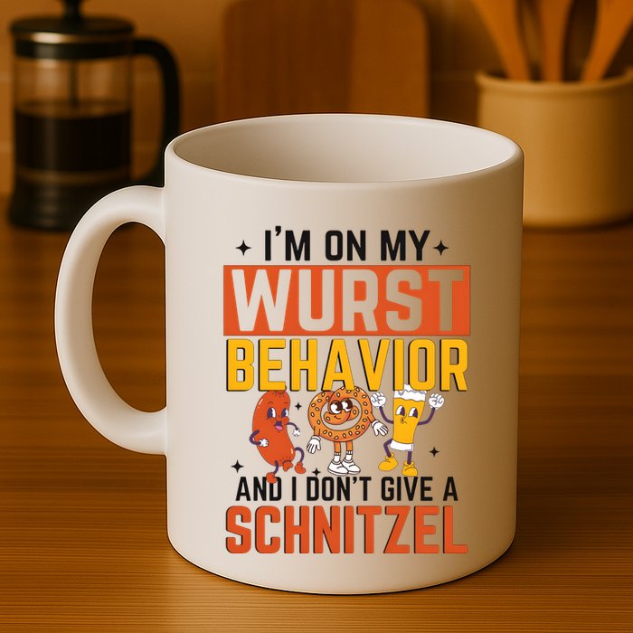 IM On My Wurst Behavior I DonT Give A Schnitzel Funny Oktoberfest Mug
