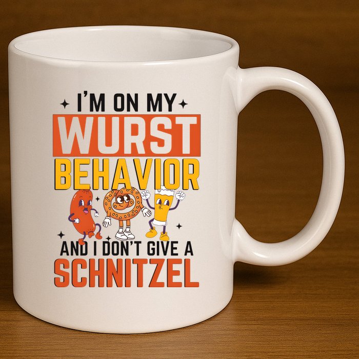IM On My Wurst Behavior I DonT Give A Schnitzel Funny Oktoberfest 11oz C Handle Ceramic Mug