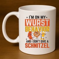 IM On My Wurst Behavior I DonT Give A Schnitzel Funny Oktoberfest 11oz C Handle Ceramic Mug