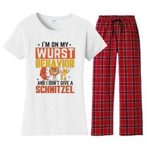 IM On My Wurst Behavior I DonT Give A Schnitzel Funny Oktoberfest Women's Flannel Pajama Set