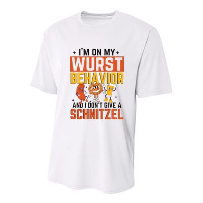 IM On My Wurst Behavior I DonT Give A Schnitzel Funny Oktoberfest Youth Performance Sprint T-Shirt