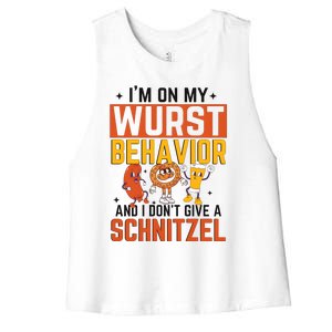 IM On My Wurst Behavior I DonT Give A Schnitzel Funny Oktoberfest Women's Racerback Cropped Tank