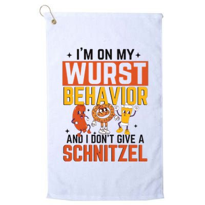 IM On My Wurst Behavior I DonT Give A Schnitzel Funny Oktoberfest Golf Towel
