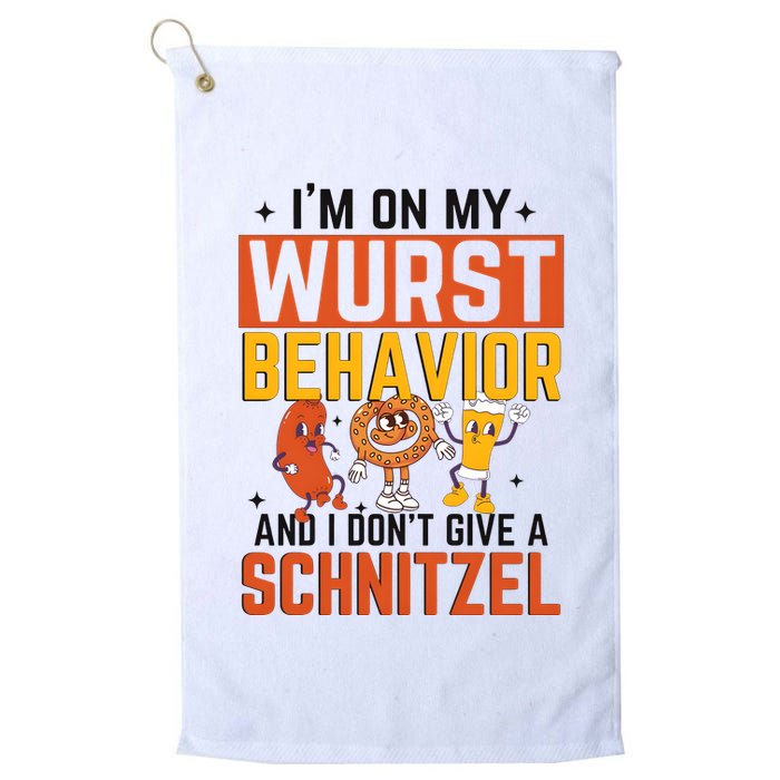 IM On My Wurst Behavior I DonT Give A Schnitzel Funny Oktoberfest Golf Towel