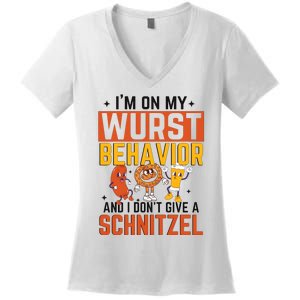 IM On My Wurst Behavior I DonT Give A Schnitzel Funny Oktoberfest Women's V-Neck T-Shirt