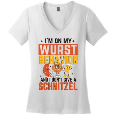 IM On My Wurst Behavior I DonT Give A Schnitzel Funny Oktoberfest Women's V-Neck T-Shirt