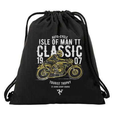 Isle Of Man Tt Races Manx Classic G.R.A.N.D P.R.I.X Road Racing Drawstring Bag