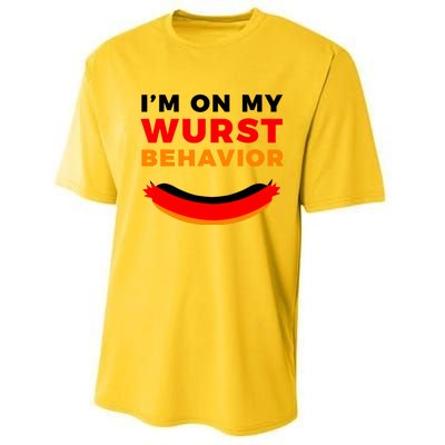 Im On My Wurst Behavior Funny German Oktoberfest Performance Sprint T-Shirt