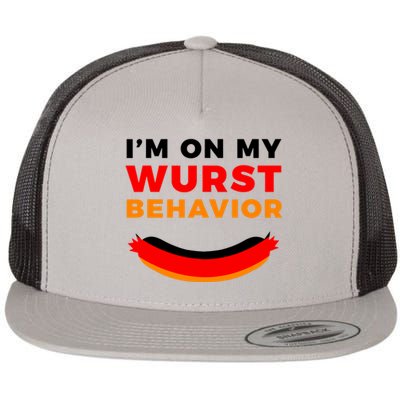 Im On My Wurst Behavior Funny German Oktoberfest Flat Bill Trucker Hat