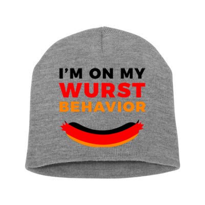 Im On My Wurst Behavior Funny German Oktoberfest Short Acrylic Beanie