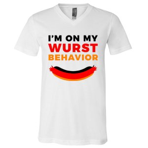 Im On My Wurst Behavior Funny German Oktoberfest V-Neck T-Shirt