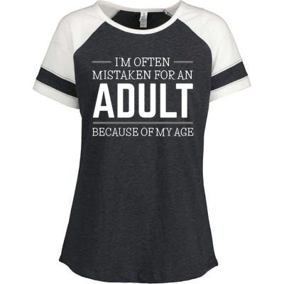 Im Often Mistaken For An Adult Because Of My Age Funny Birthday Gift Enza Ladies Jersey Colorblock Tee