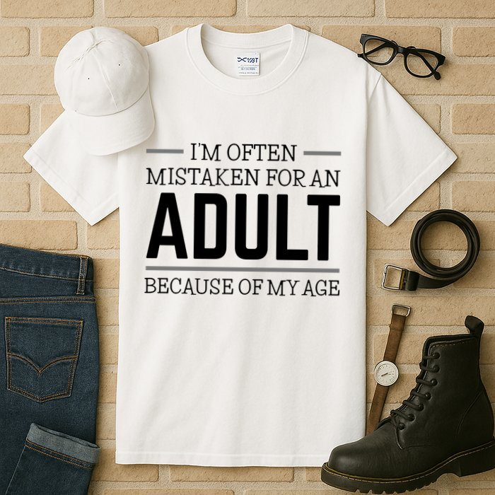 Im Often Mistaken For An Adult Because Of My Age Funny Birthday Gift Tall T-Shirt