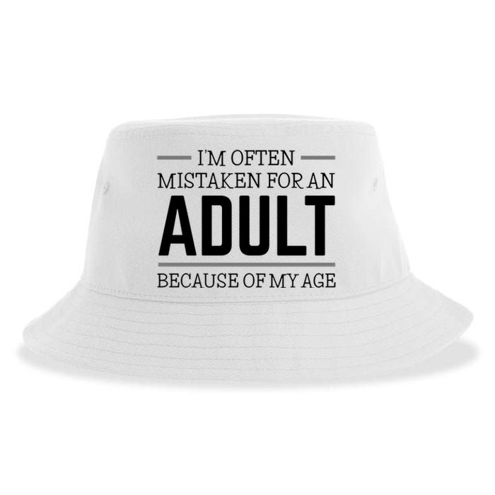 Im Often Mistaken For An Adult Because Of My Age Funny Birthday Gift Sustainable Bucket Hat