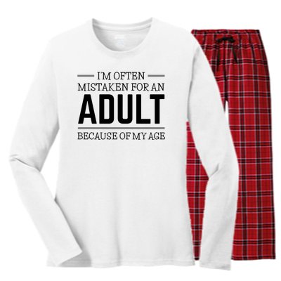 Im Often Mistaken For An Adult Because Of My Age Funny Birthday Gift Women's Long Sleeve Flannel Pajama Set 